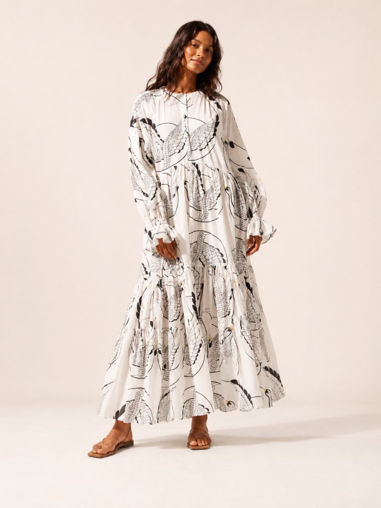 The Lulo Project Effortless Swan Print Tunic Maxi Dress New Nwt
